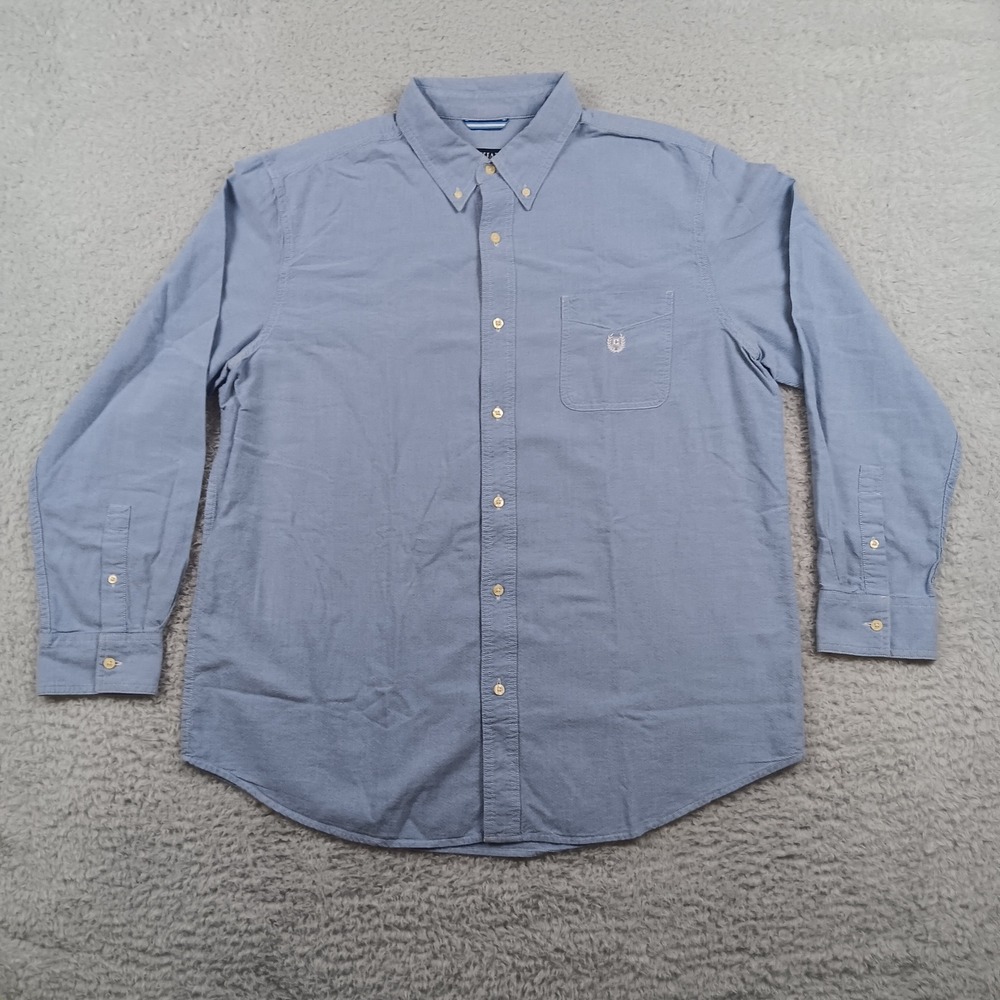 Chaps Button Down Oxford Shirt Mens XL Blue Long Sleeve Cotton Logo
